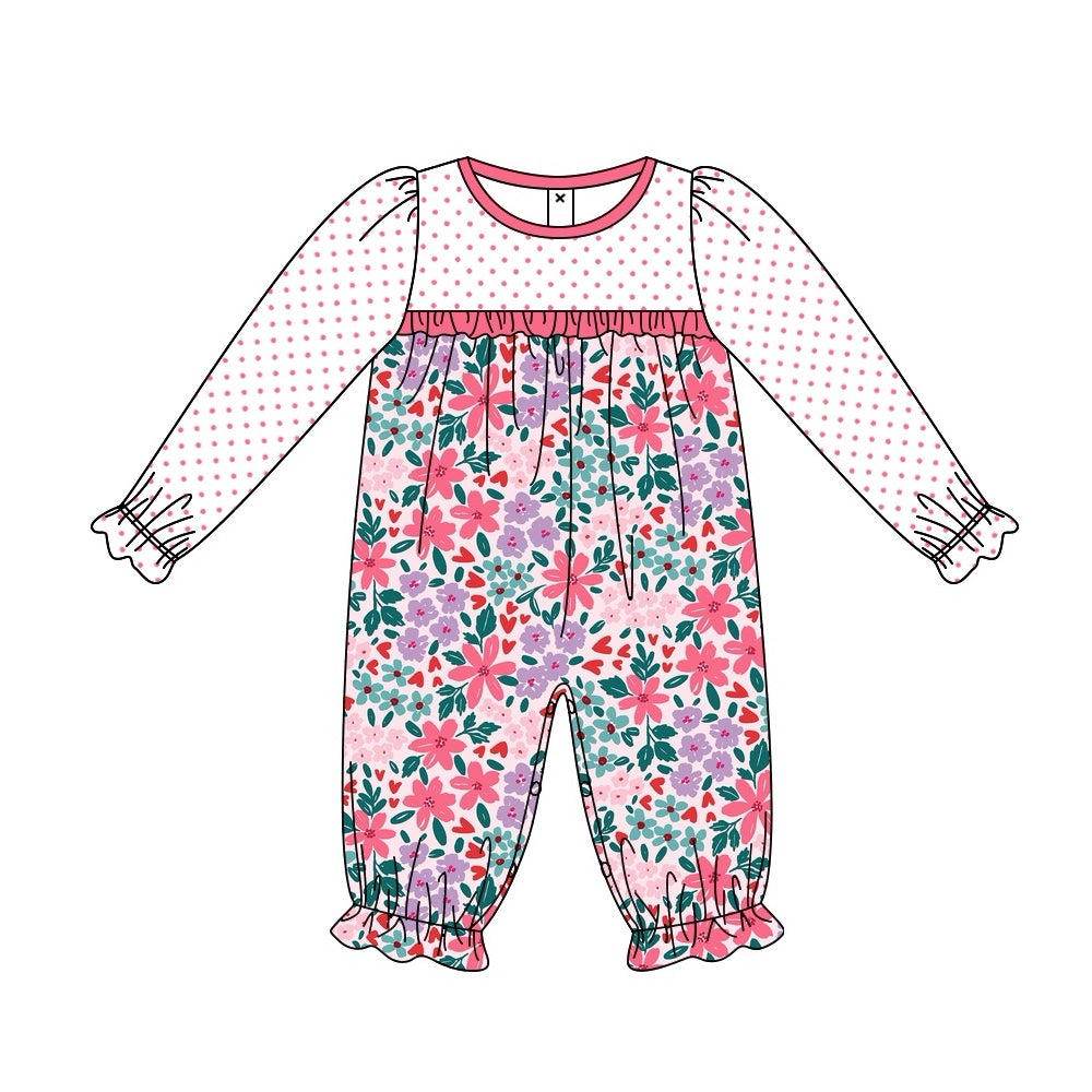 Pre order baby girl long sleeve dots and floral romper