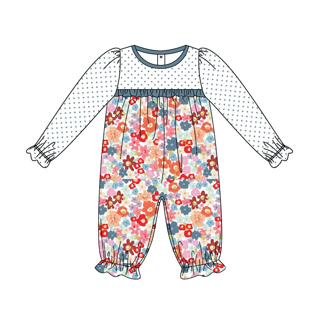 Pre order baby girl long sleeve dots and floral romper