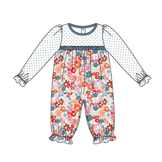 Pre order baby girl long sleeve dots and floral romper