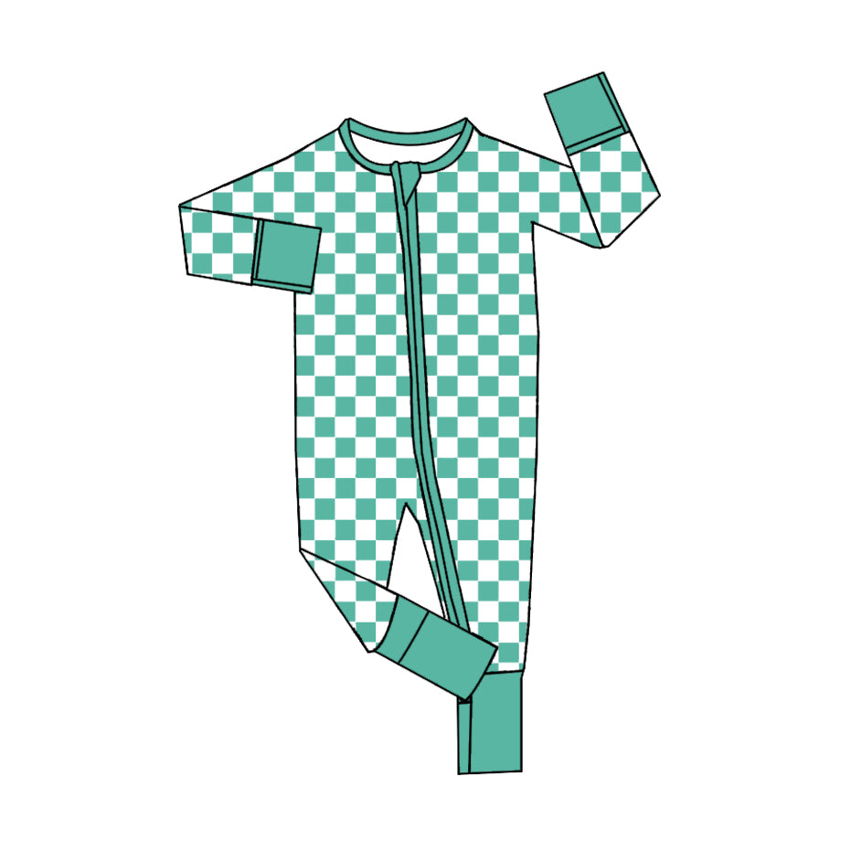 Pre order green checkered zip sleeper baby clothes