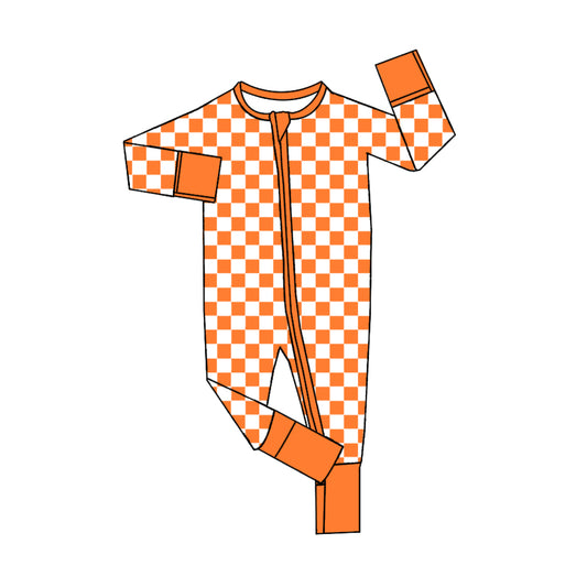 Pre order orange checkered zip sleeper baby clothes