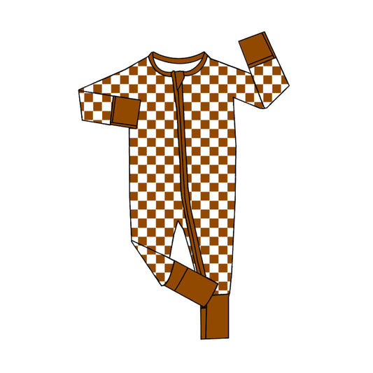 Pre order brown checkered zip sleeper baby clothes