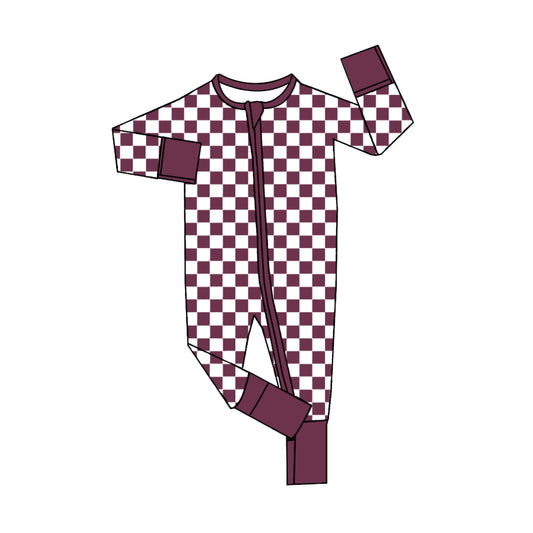 Pre order maroon checkered zip sleeper baby clothes