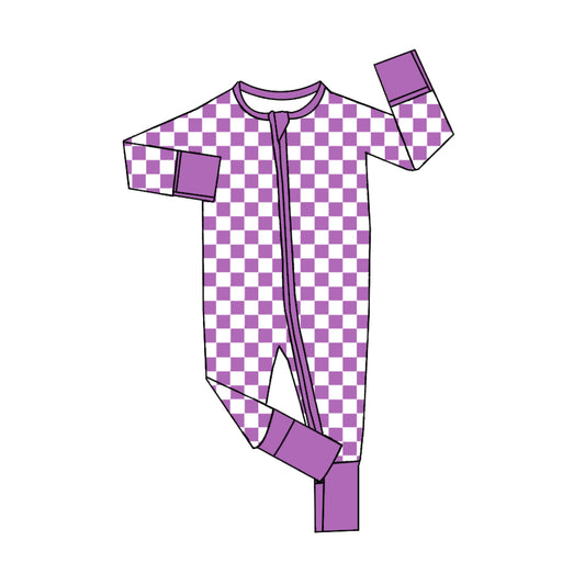 Pre order purple checkered zip sleeper baby clothes