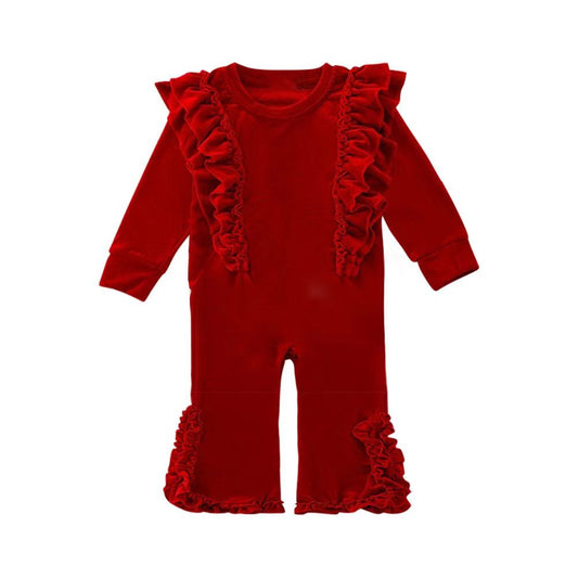 Pre order baby girl ruffle red velvet romper