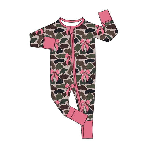 Pre order camo bows sleeper baby clothes