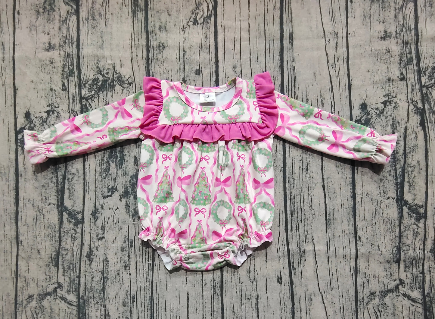 long sleeve Christmas tree&bow baby girl bubble