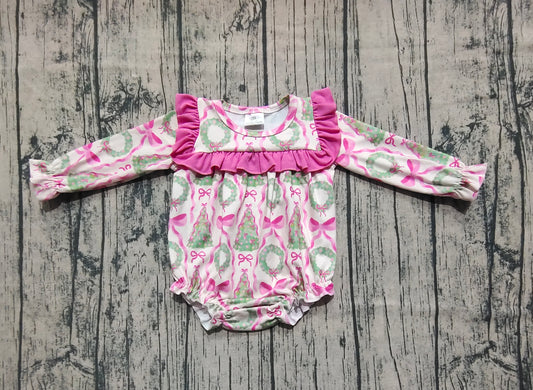 long sleeve Christmas tree&bow baby girl bubble