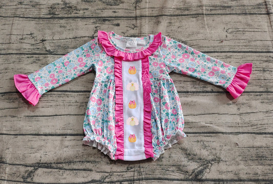 Pre order floral turkey baby romper (do embroidery)