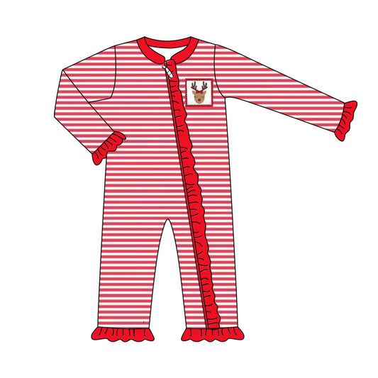 Pre order baby girl deer red stripe zip sleeper pajama