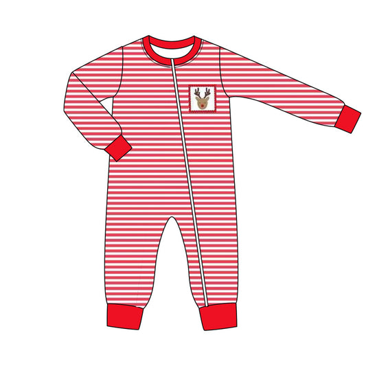Pre order baby boy deer red stripe zip sleeper pajama