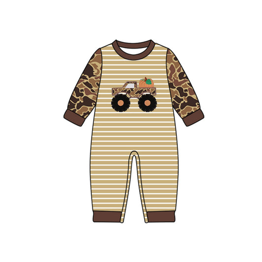 Pre order camo pumpkin truck baby boy romper