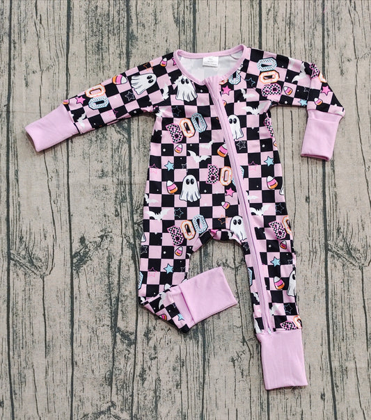 Pre order boo checkered Halloween zip sleeper pajama