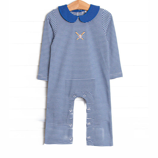 Pre order boy royal blue stripes baseball romper