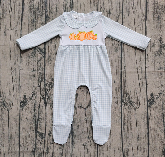 Pre order gingham pumpkin footie sleeper (do embroidery)