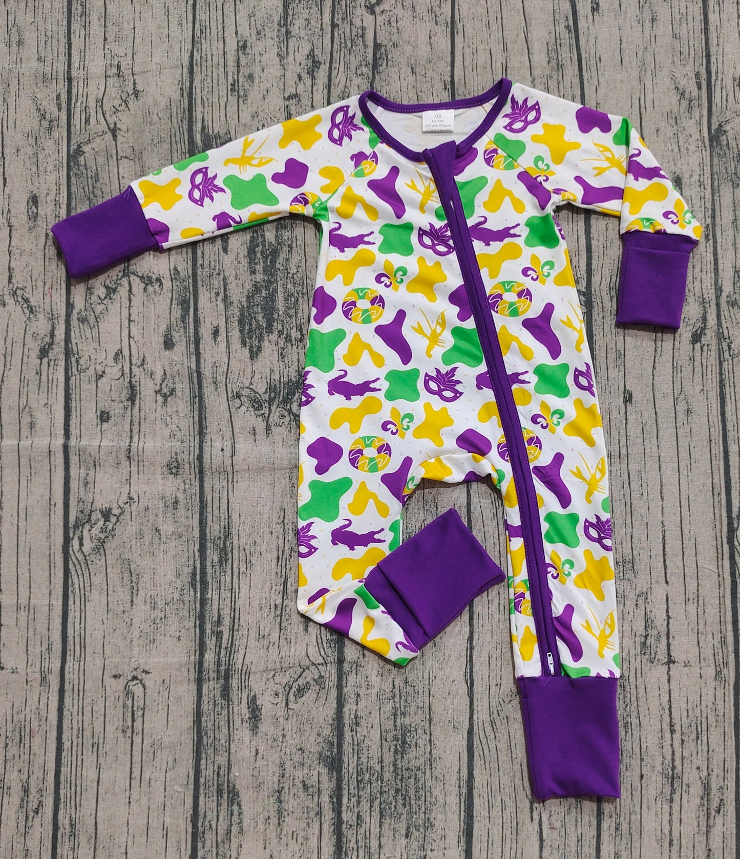 Pre order mardi gras baby zipper sleeper