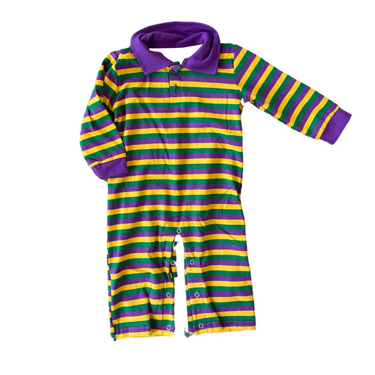 Pre order purple green gold stripes polo romper