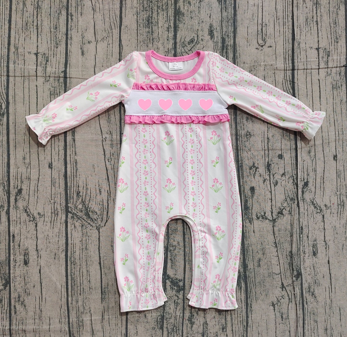 Pre order pink heart flower baby girl romper (do embroidery)