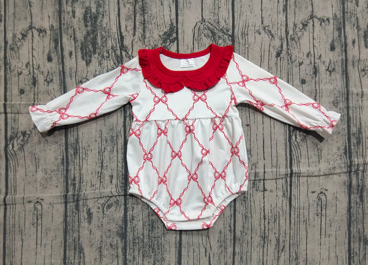 Pre order white red bow baby girl romper