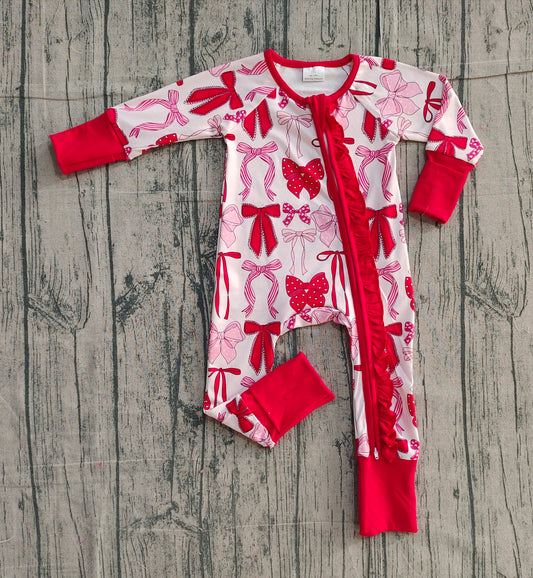 Pre order red bow coquette pajama zip sleeper