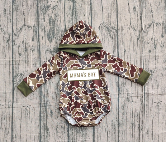 Pre order mama's boy camo hoodie romper (do embroidery)