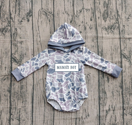 Pre order mama's boy camo hoodie romper (do embroidery)