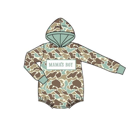 Pre order mama's boy camo hoodie romper