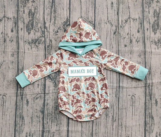 Pre order mama's boy camo hoodie romper (do embroidery)