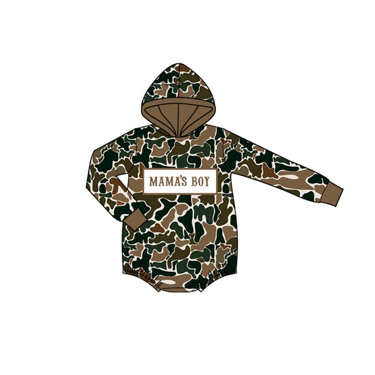 Pre order mama's boy camo hoodie romper