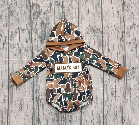 Pre order mama's boy camo hoodie romper (do embroidery)