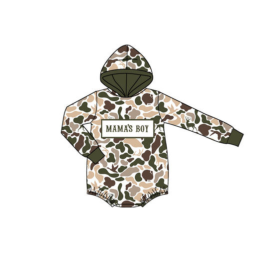 Pre order mama's boy camo hoodie romper