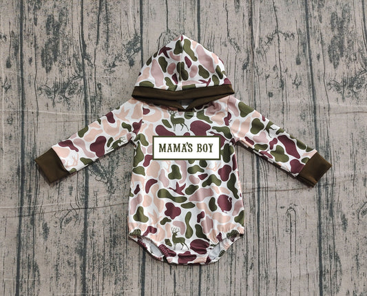 Pre order mama's boy camo hoodie romper (do embroidery)
