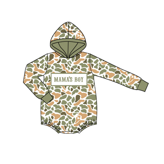 Pre order mama's boy camo hoodie romper
