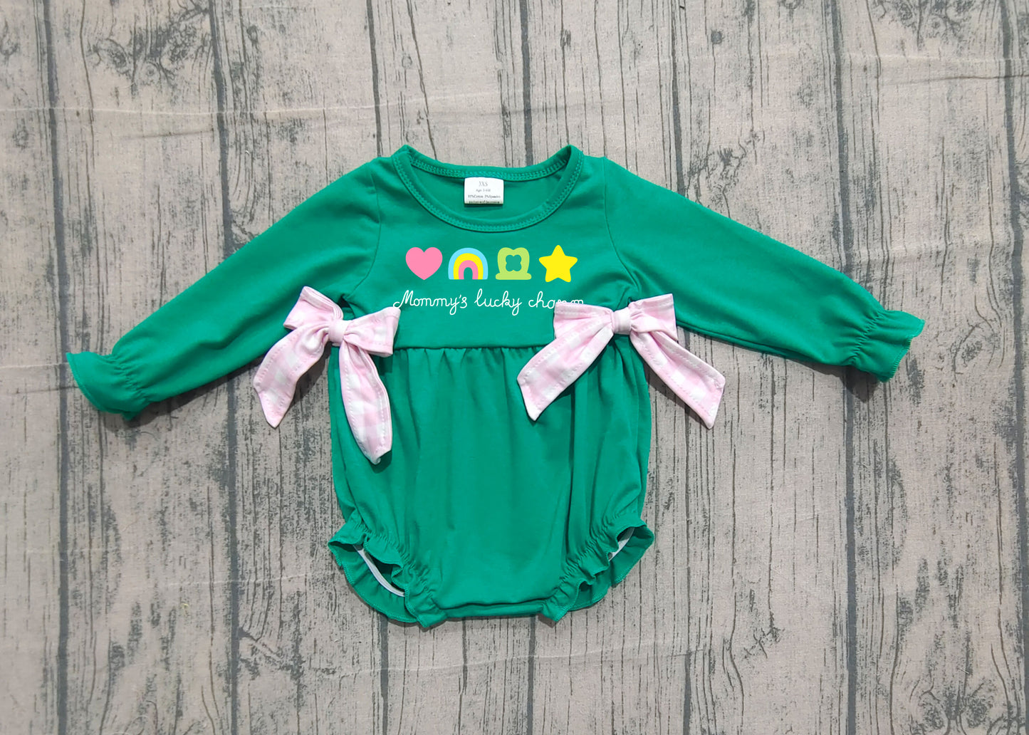 Pre order mommy's lovely charm green romper (do embroidery)