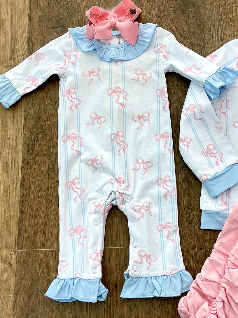 Pre order striped pink bow romper