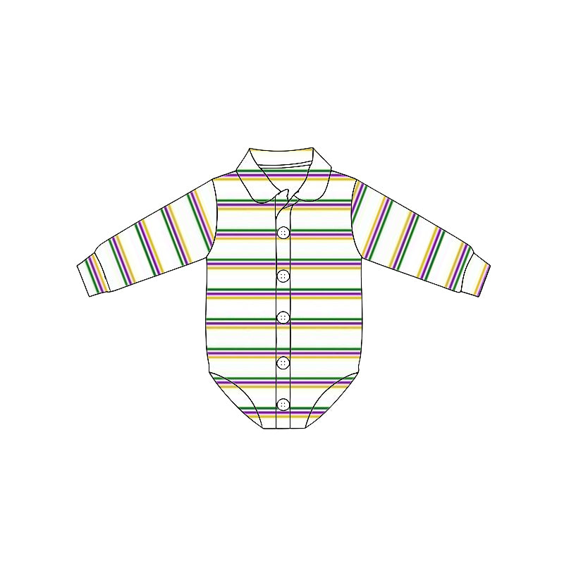 Pre order mardi gras stripes button bodysuit