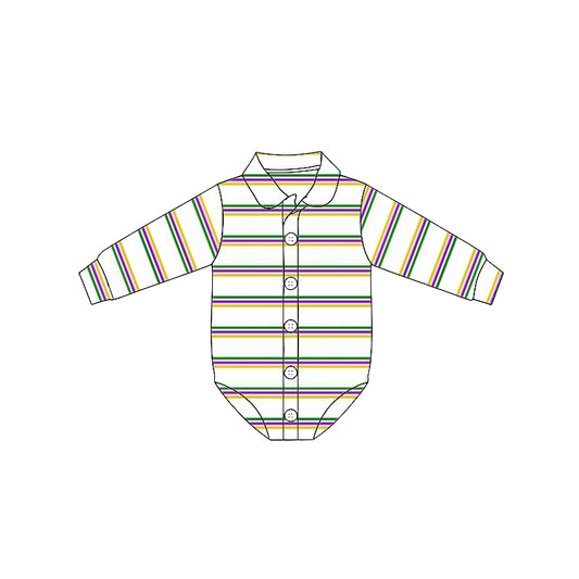 Pre order mardi gras stripes button bodysuit