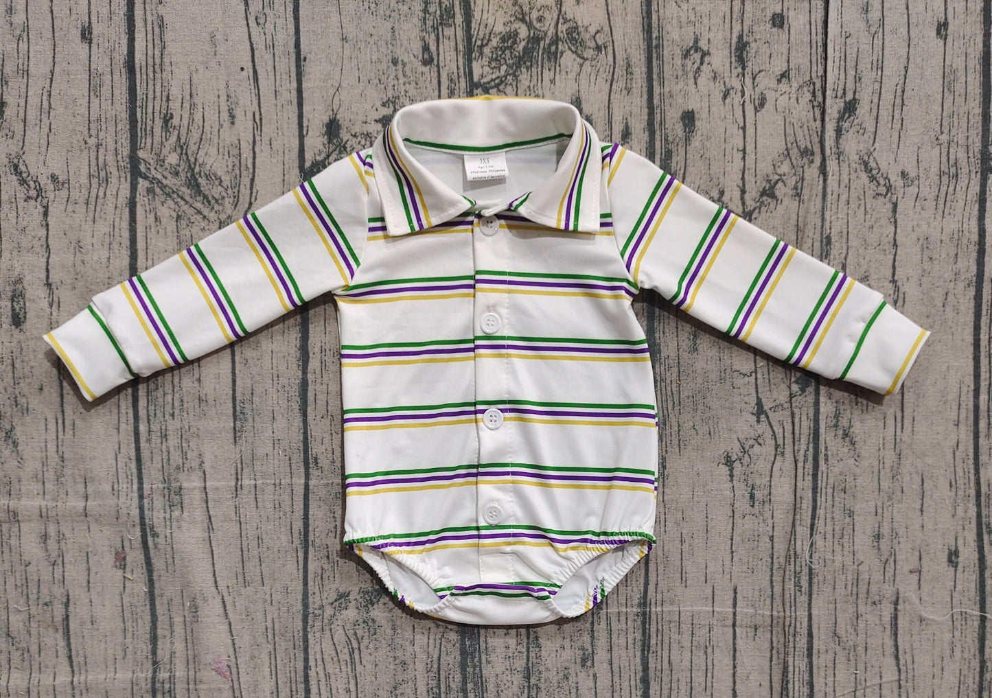 Pre order mardi gras stripes button bodysuit