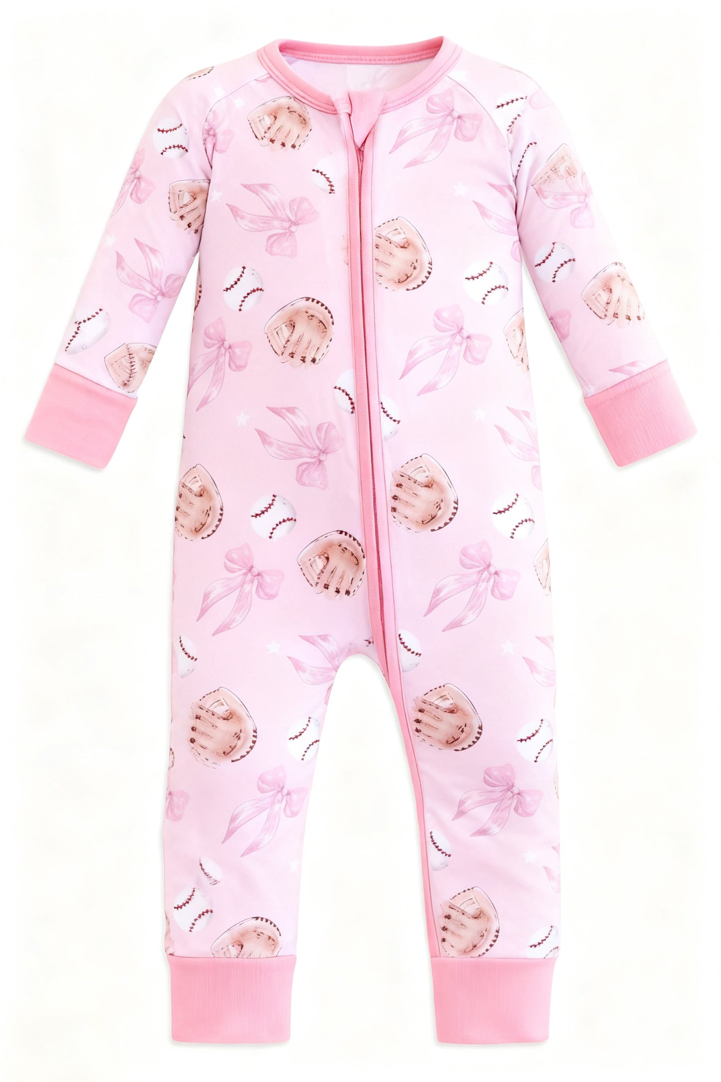 Pre order pink baseball baby girl zip sleeper