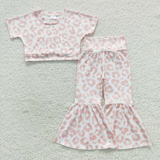 Pink leopard crop top bells set