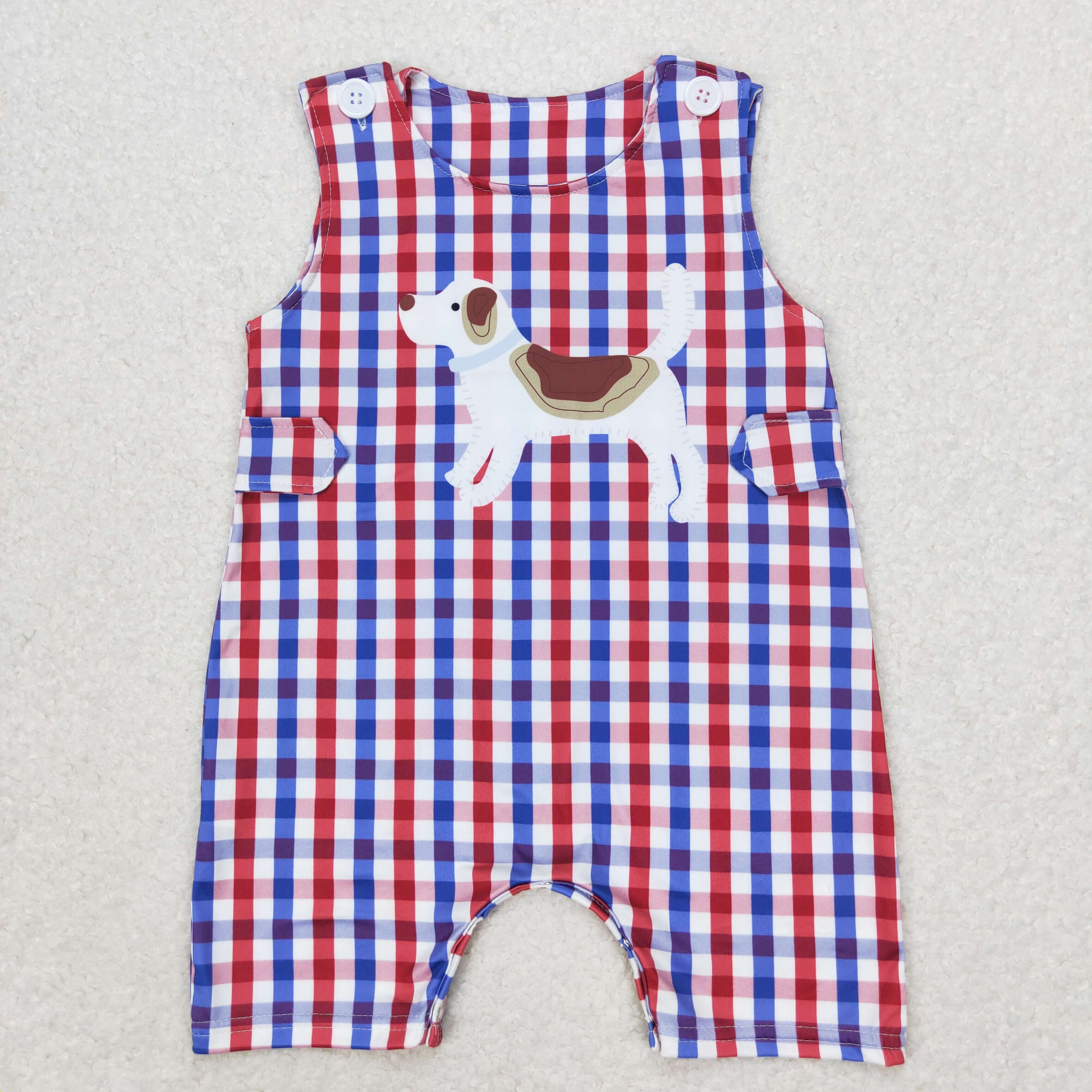 red white blue plaid romper with dog print – MiniSoulBoutiqueClothing