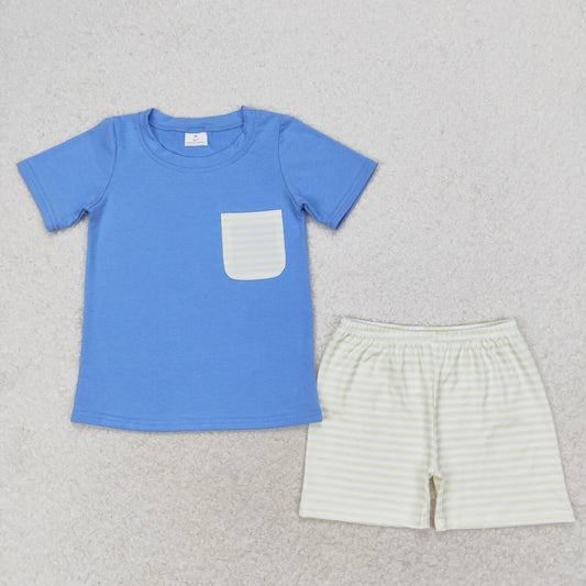 cotton blue tee stripe shorts set boy