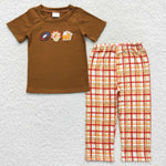 baby boy thanksgiving day clothing brown embroidery pants set