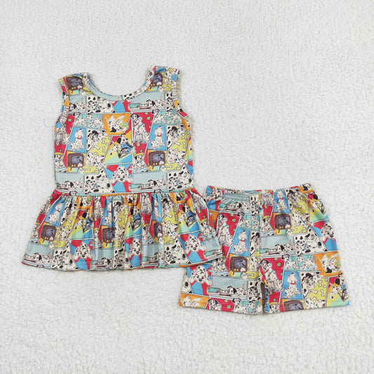 dog print baby girl tank shorts set