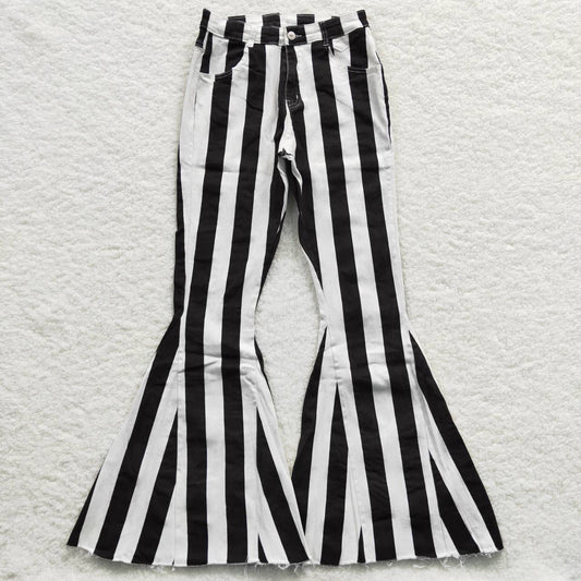 adult ladies black stripe denim bell pants