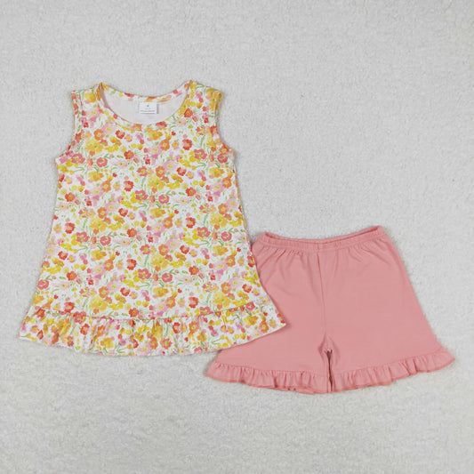 flower power baby girl tank shorts set coral