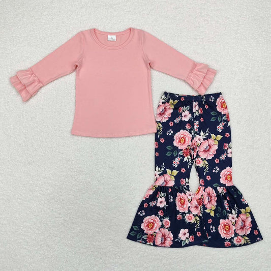 cotton pink shirt floral bell bottom outfit girls clothes