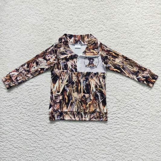 little boy camo zip pullover with dog print