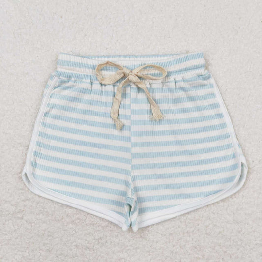 blue white striped girls summer shorts