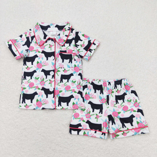 floral cattle baby girl short sleeve pajamas